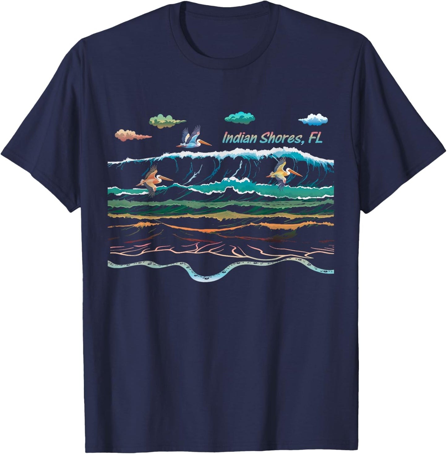 Indian Shores FL Florida Waves Pelican Bird Watching T-Shirt - T-Shirt | Navy