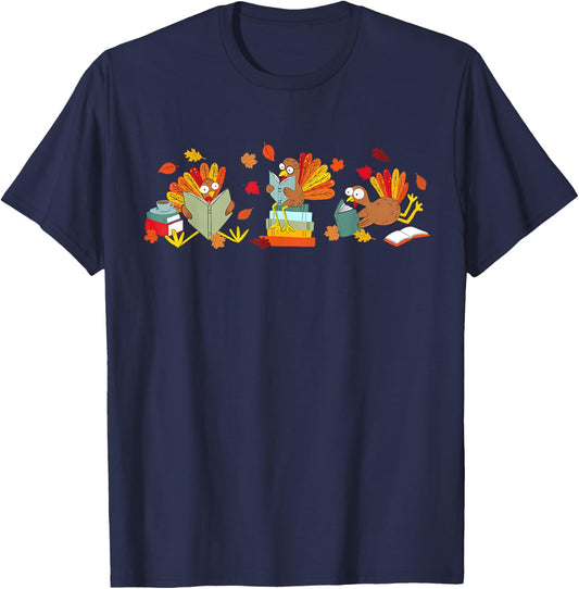 Funny Turkey Bookbook Librarian Bookworm Thanksgiving T-Shirt - T-Shirt | Navy