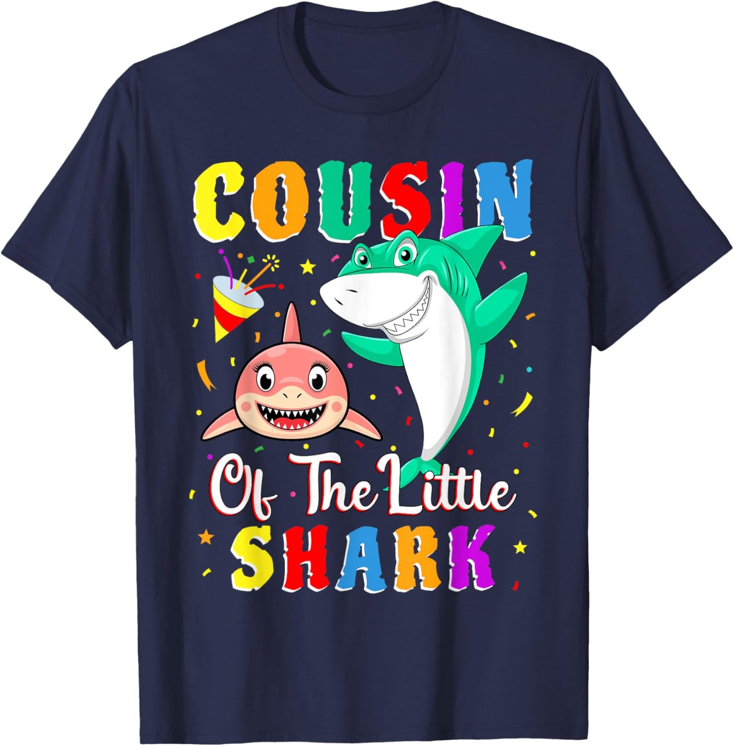 Cousin Of The Little Shark Little Cousin Shark Birthday T-Shirt - T-Shirt | Navy