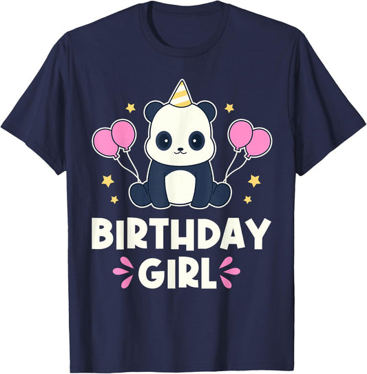 Cute Birthday Girl Kawaii Panda Graphic T-Shirt - T-Shirt | Navy
