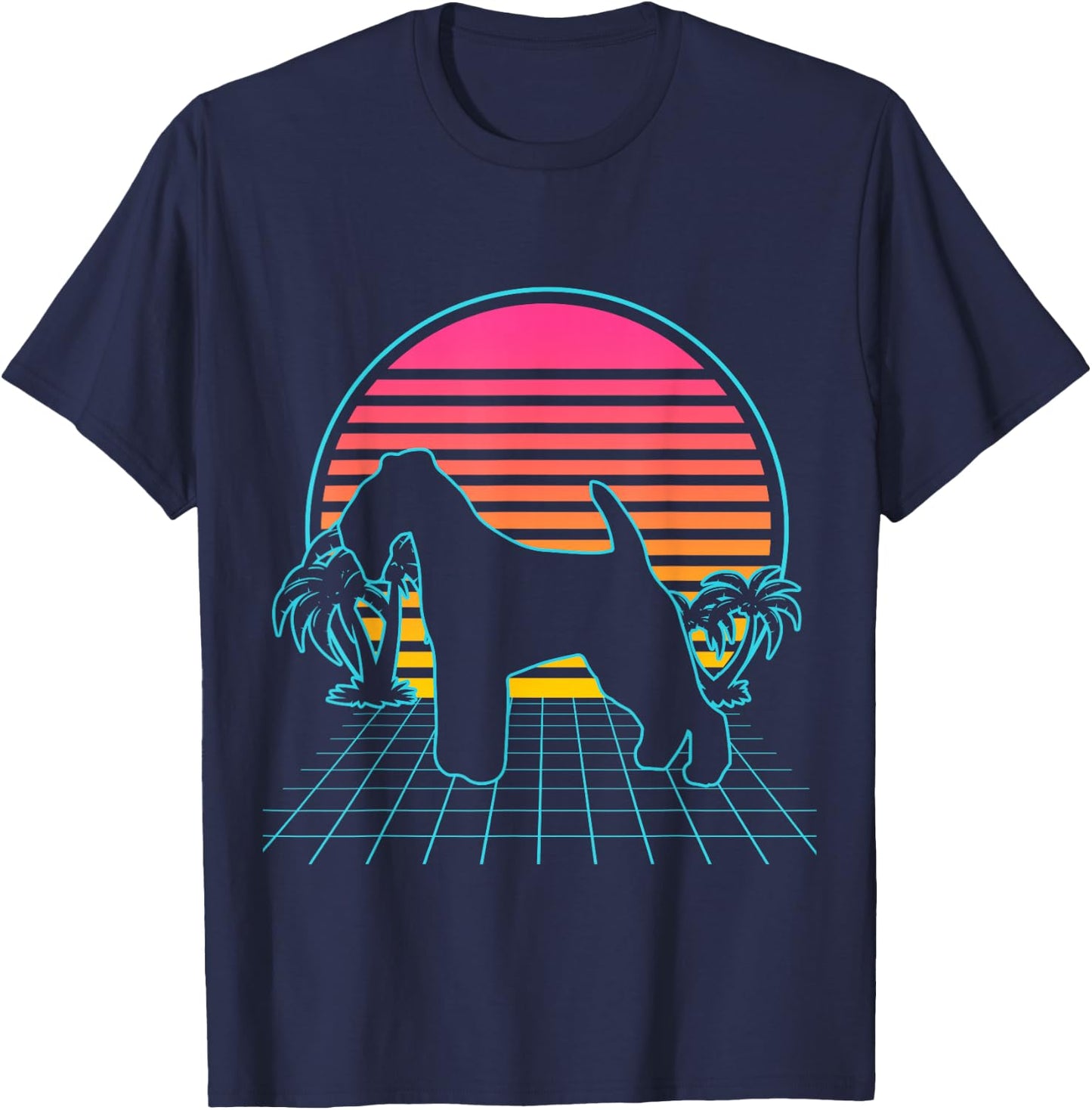 Lakeland Terrier Dog Vintage 80s Vaporwave Aesthetic Puppy T-Shirt - T-Shirt | Navy