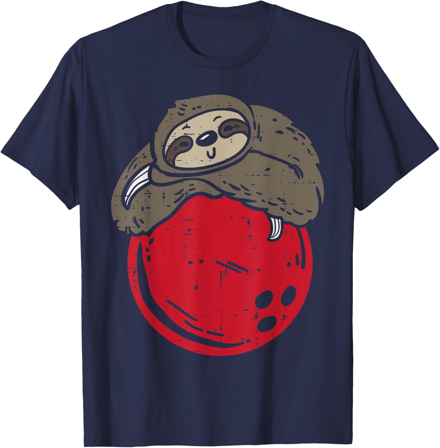 Sloth Sleeping On Bowling Ball Funny Bowler Men Women Kids T-Shirt - T-Shirt | Navy