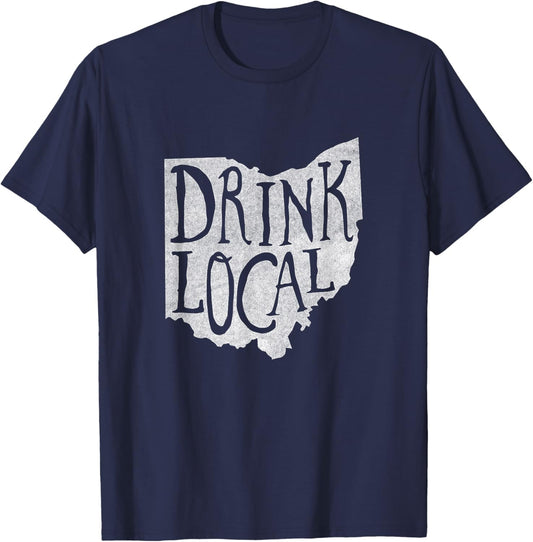 Distressed Drink Local Ohio State Outline Craft Beer Shirt T-Shirt - T-Shirt | Navy