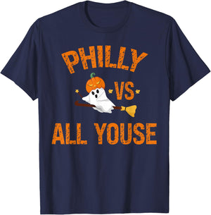 Philly Vs All Youse Funny Ghost Halloween With Pumpkin T-Shirt - T-Shirt | Navy