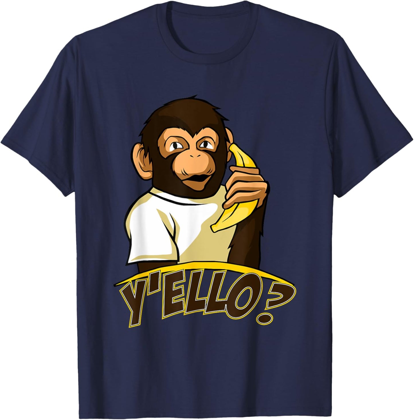 Yello Funny Talking Monkey On Banana Phone T-Shirt - T-Shirt | Navy