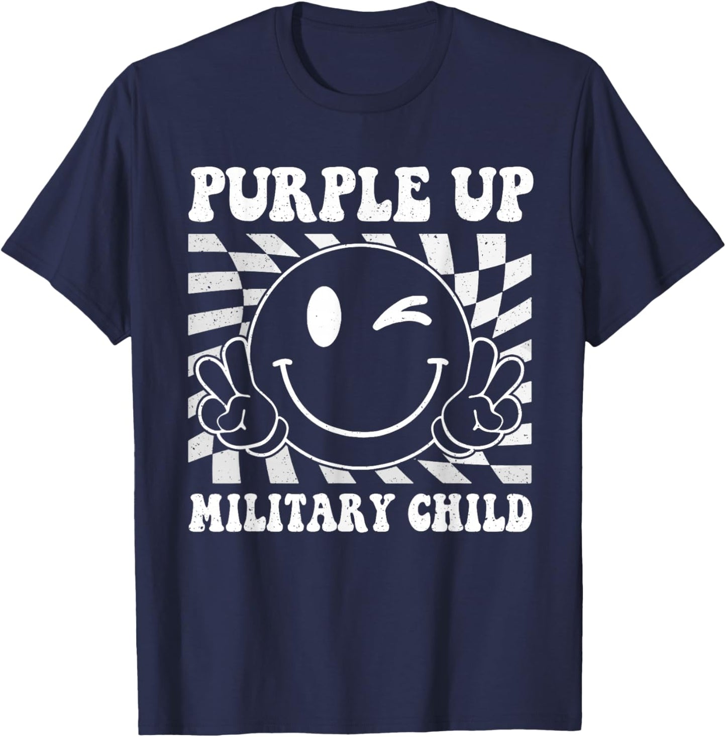 Purple Up for Military Kids Smile Face Military Child Month T-Shirt - T-Shirt | Navy