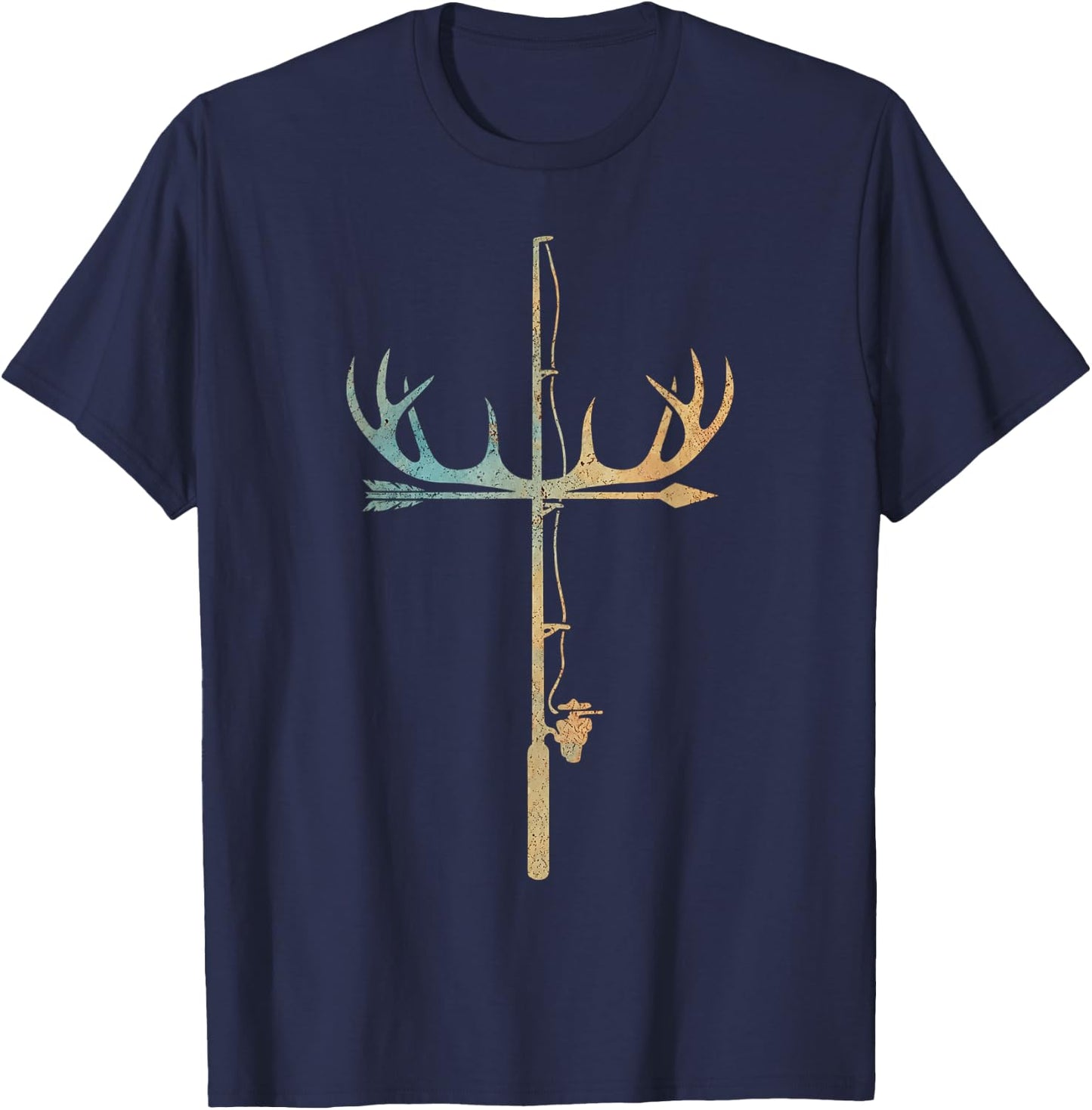 Antler Fishing Rod Cross God Family Hunting Fishing T-Shirt - T-Shirt | Navy