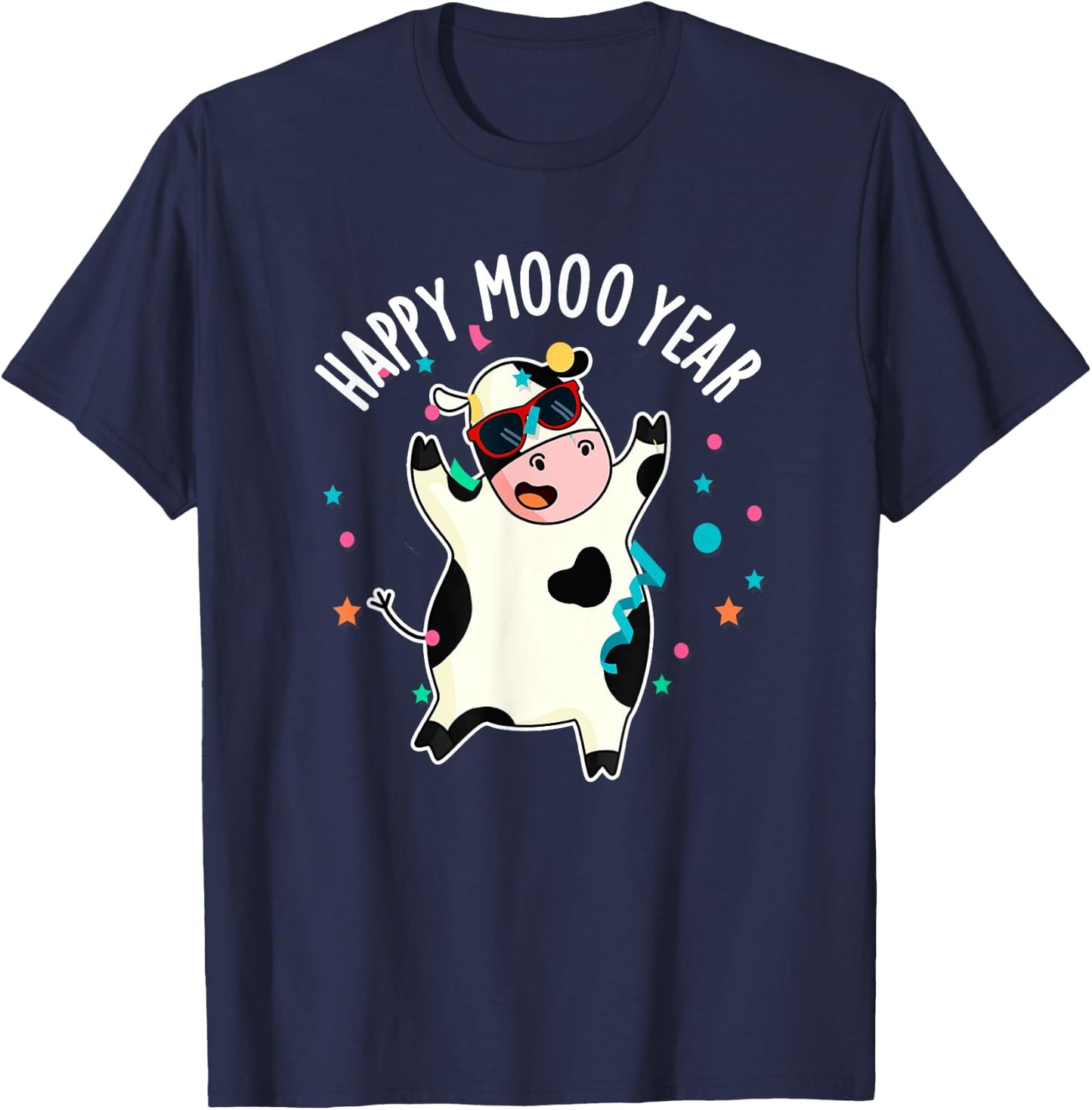 Happy Moo Year Funny Cow Pun T-Shirt - T-Shirt | Navy