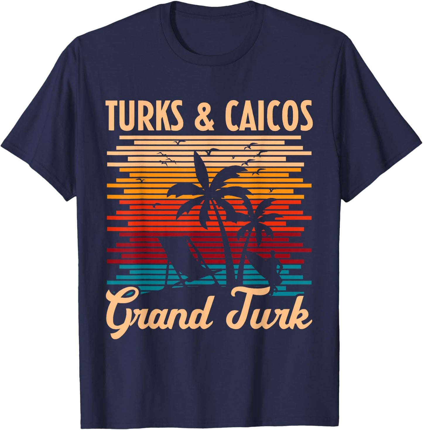 Turks & Caicos Grand Turk Island Beach Vacation Summer Retro T-Shirt - T-Shirt | Navy