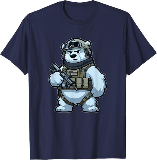 Christmas Drink Infantry Polar Bear Veteran Men Women Gift T-Shirt - T-Shirt | Navy