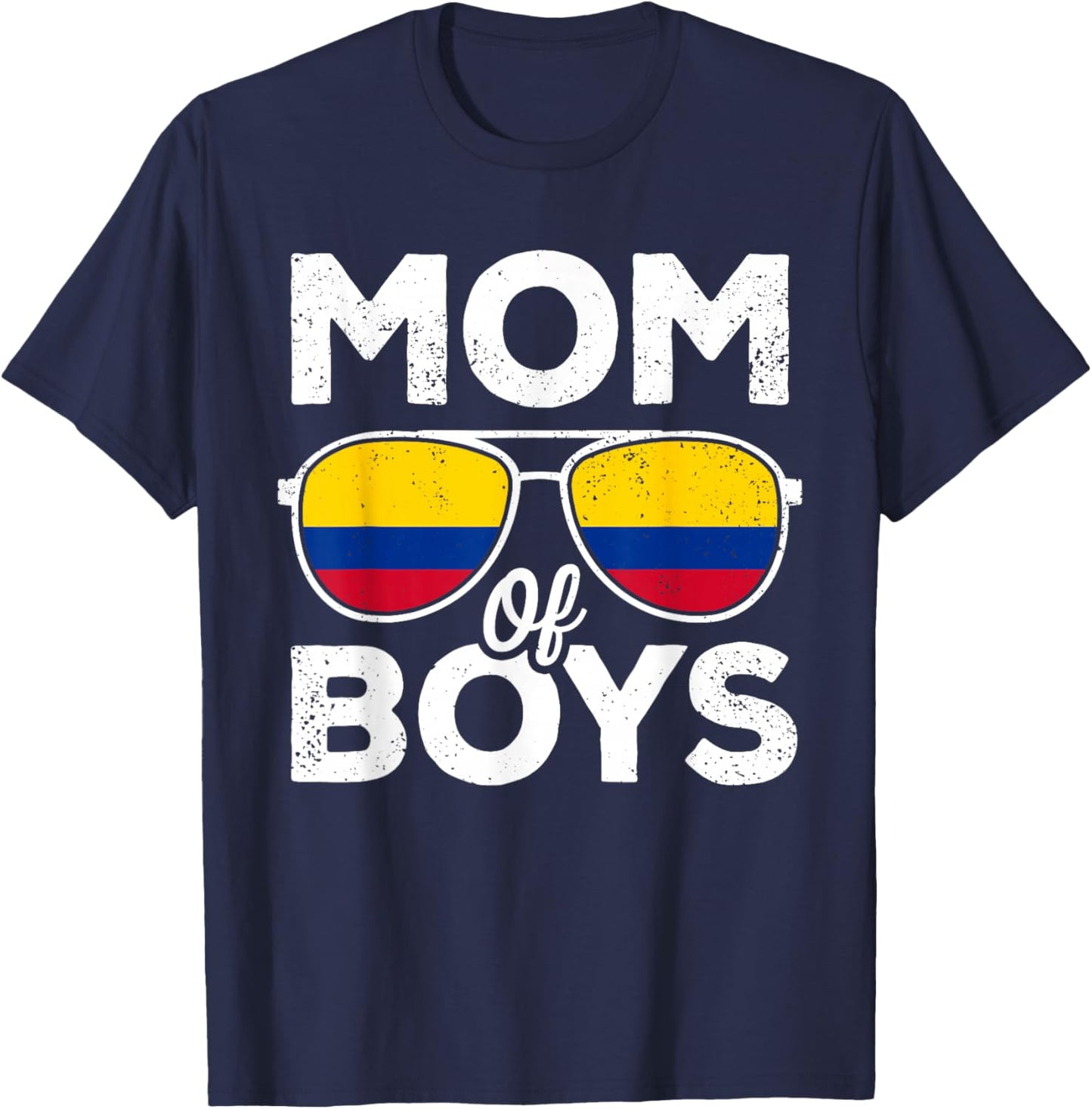 Mom of Boys Mothers Day Retro Colombia Flag Colombian Mom T-Shirt - T-Shirt | Navy