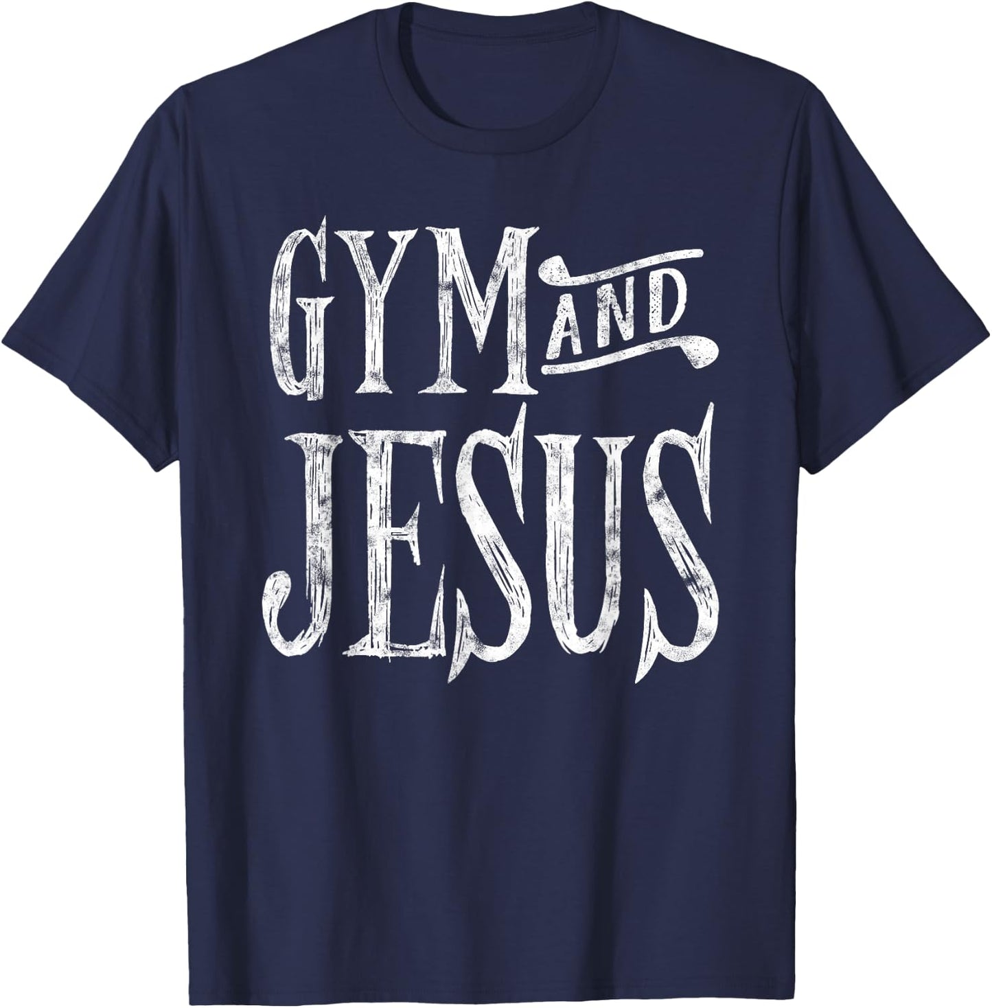 Distressed Gym and Jesus Christian Workout T-Shirt - T-Shirt | Navy