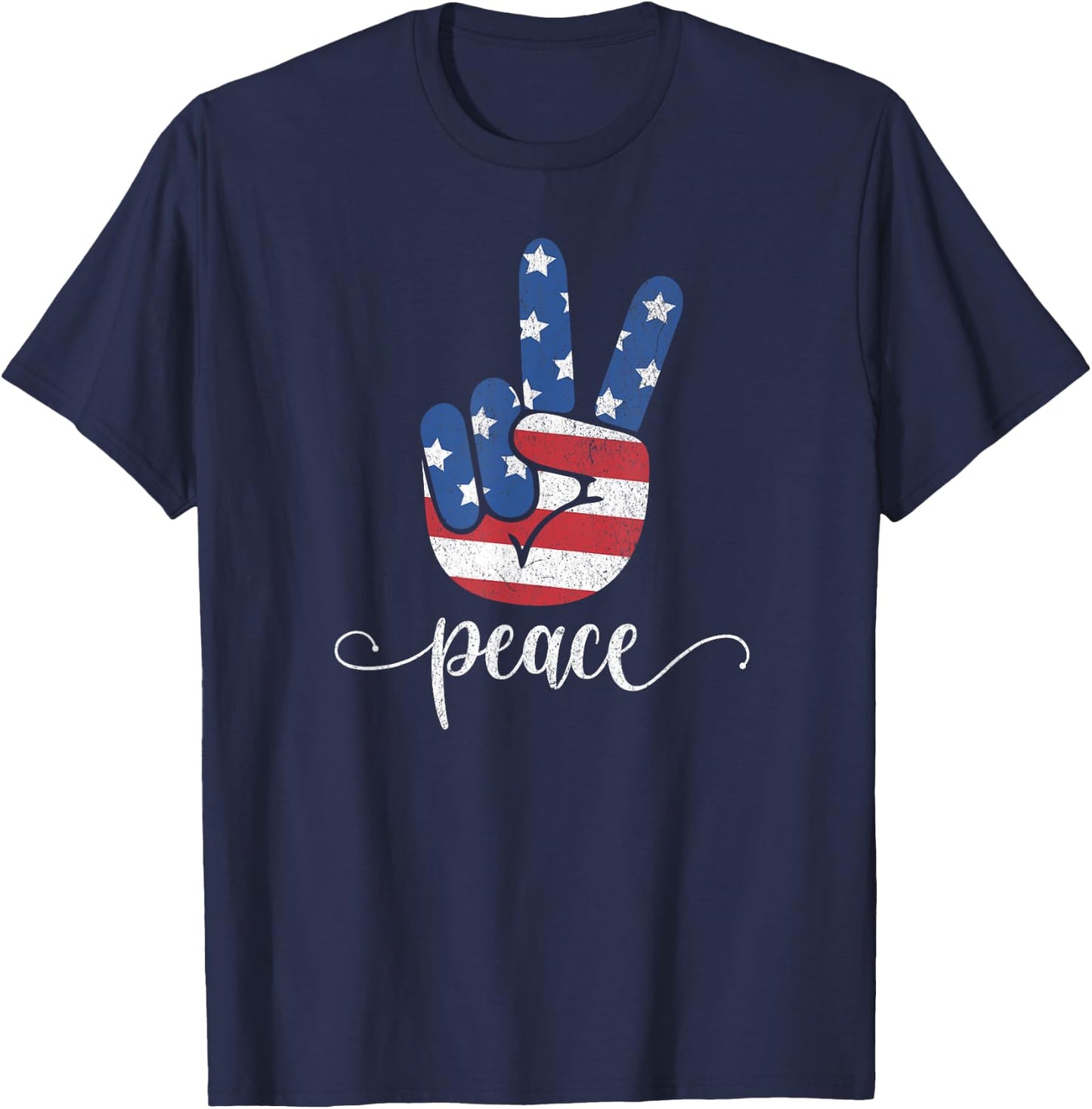 American Flag Peace Patriotic America 1776 USA 4th Of July T-Shirt - T-Shirt | Navy