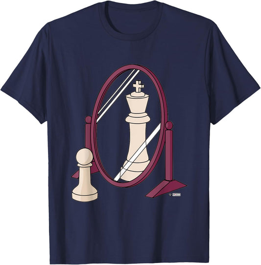 Funny Pawn King Reflection, Pawn King Chess Piece Reflection T-Shirt - T-Shirt | Navy