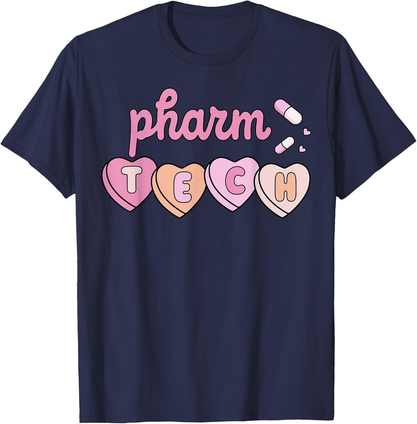 Pharm Tech Valentines Day Pharmacist Technician Cupid Hearts T-Shirt - T-Shirt | Navy