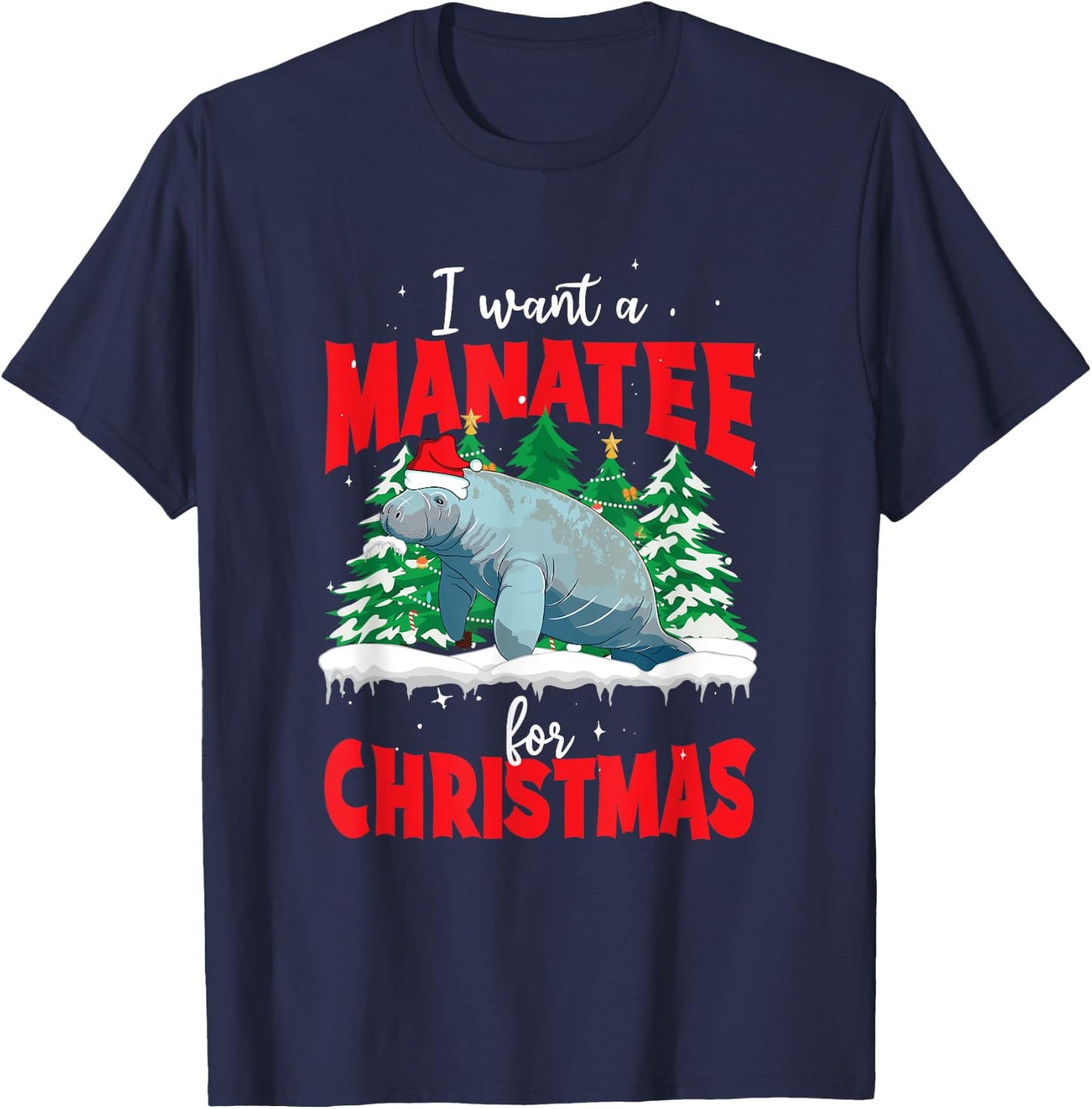 Funny Manatee Lover Xmas Aquatic Mammal Christmas Manatee T-Shirt - T-Shirt | Navy