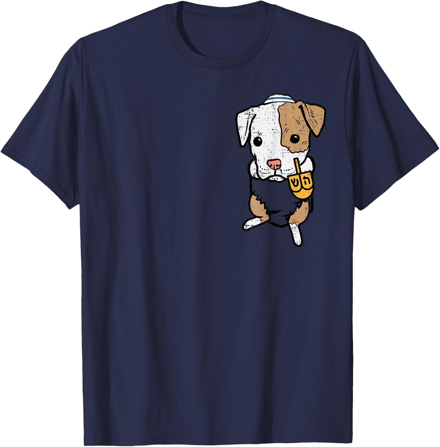 Pocket Dog Pitbull Jewish Hanukkah Pajamas Chanukah PJs T-Shirt - T-Shirt | Navy