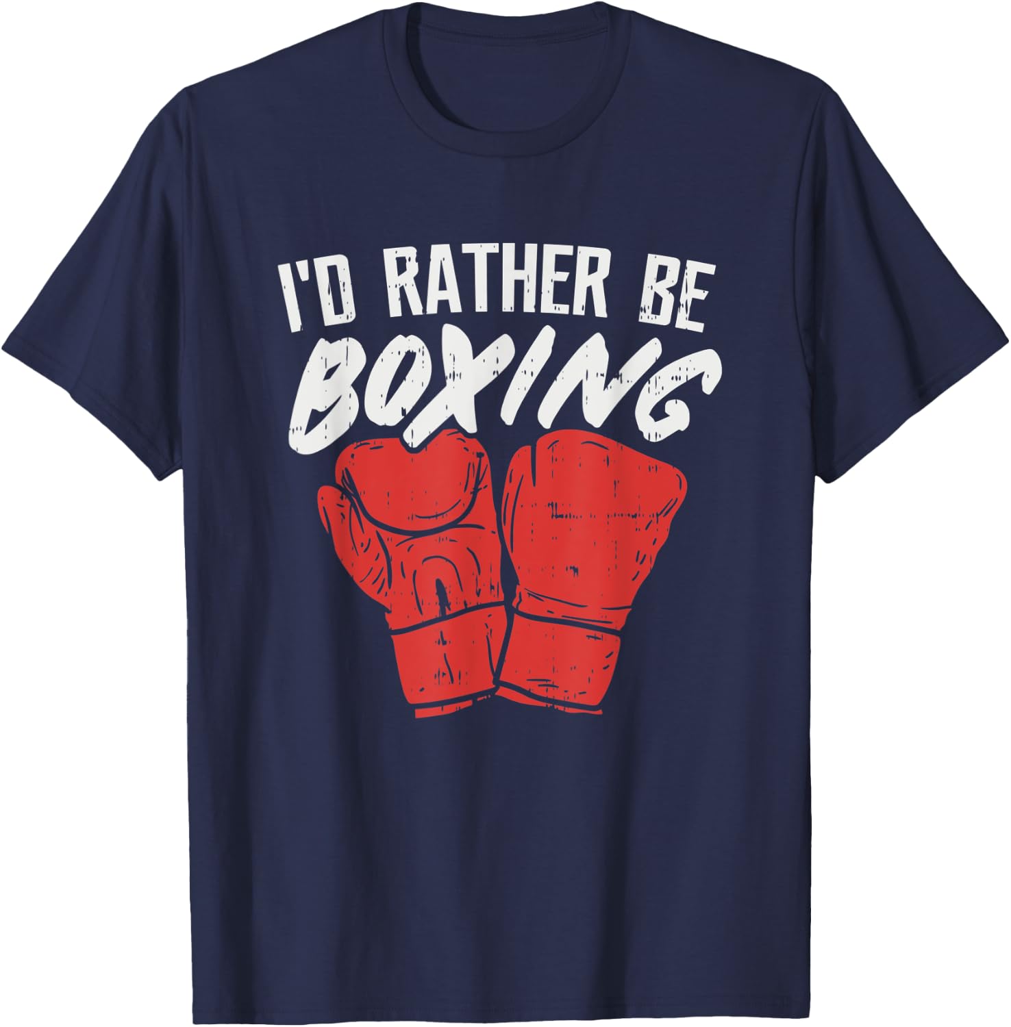 I'd Rather Be Boxing, Graphic Statement with Boxing Gloves T-Shirt - T-Shirt | Navy