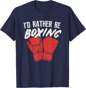 I'd Rather Be Boxing, Graphic Statement with Boxing Gloves T-Shirt - T-Shirt | Navy