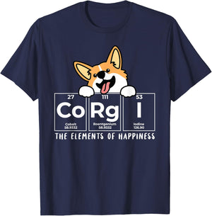 Corgi Funny Elements of Happiness Corgi Dog Lover T-Shirt - T-Shirt | Navy
