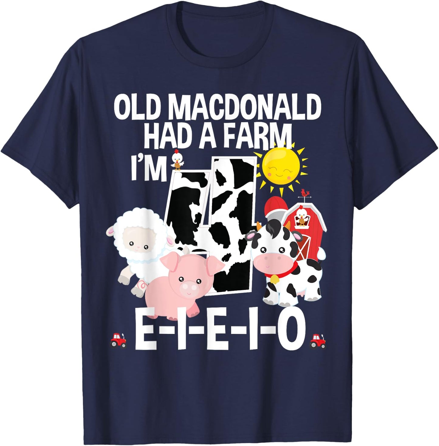 Toddler Kids Old MacDonald 4th Birthday Party Nursery Song T-Shirt - T-Shirt | Navy