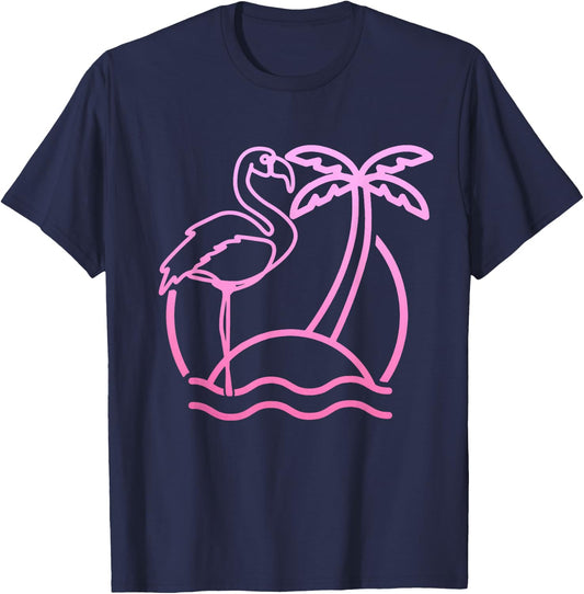 Flamingo Retro 80s Beach Vintage Party Miami Flamingo Lover T-Shirt - T-Shirt | Navy