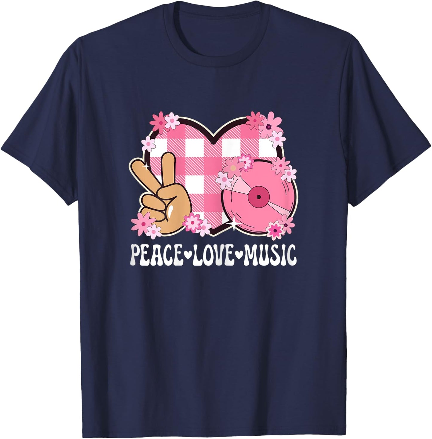 Peace Love Music Lover Outfit Women Teen Girls Cute Musician T-Shirt - T-Shirt | Navy