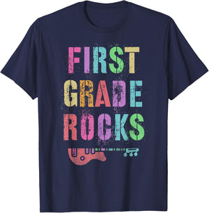 Hello 1st GRADE ROCKS Teacher Team FIRST Gr Vibes Rockstar Women Kids T-Shirt - T-Shirt | Navy