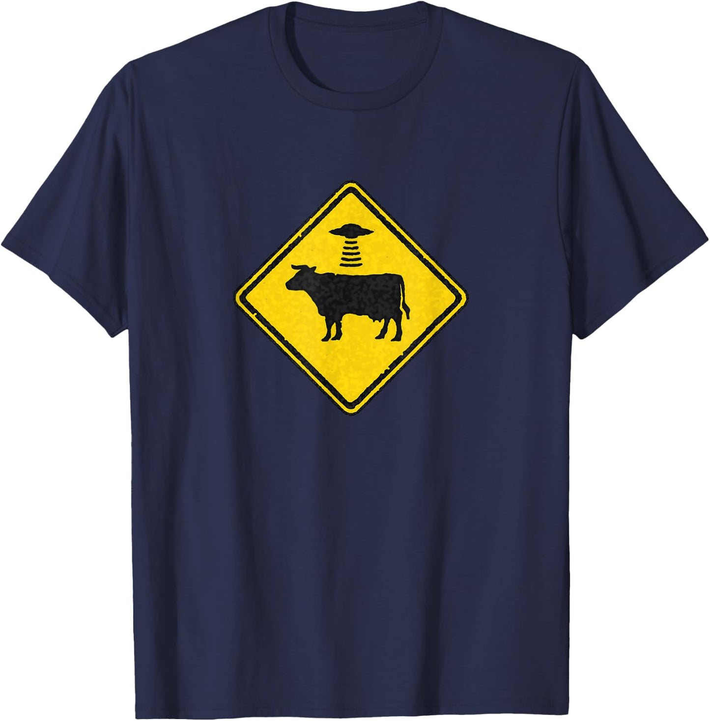 Funny Alien Abduction Cattle Crossing Sign For UFO Believer T-Shirt - T-Shirt | Navy