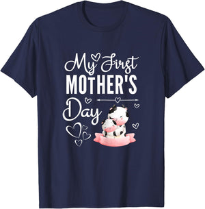 1st Mothers Day As A Mom Cow Mom My First Mothers Day T-Shirt - T-Shirt | Navy