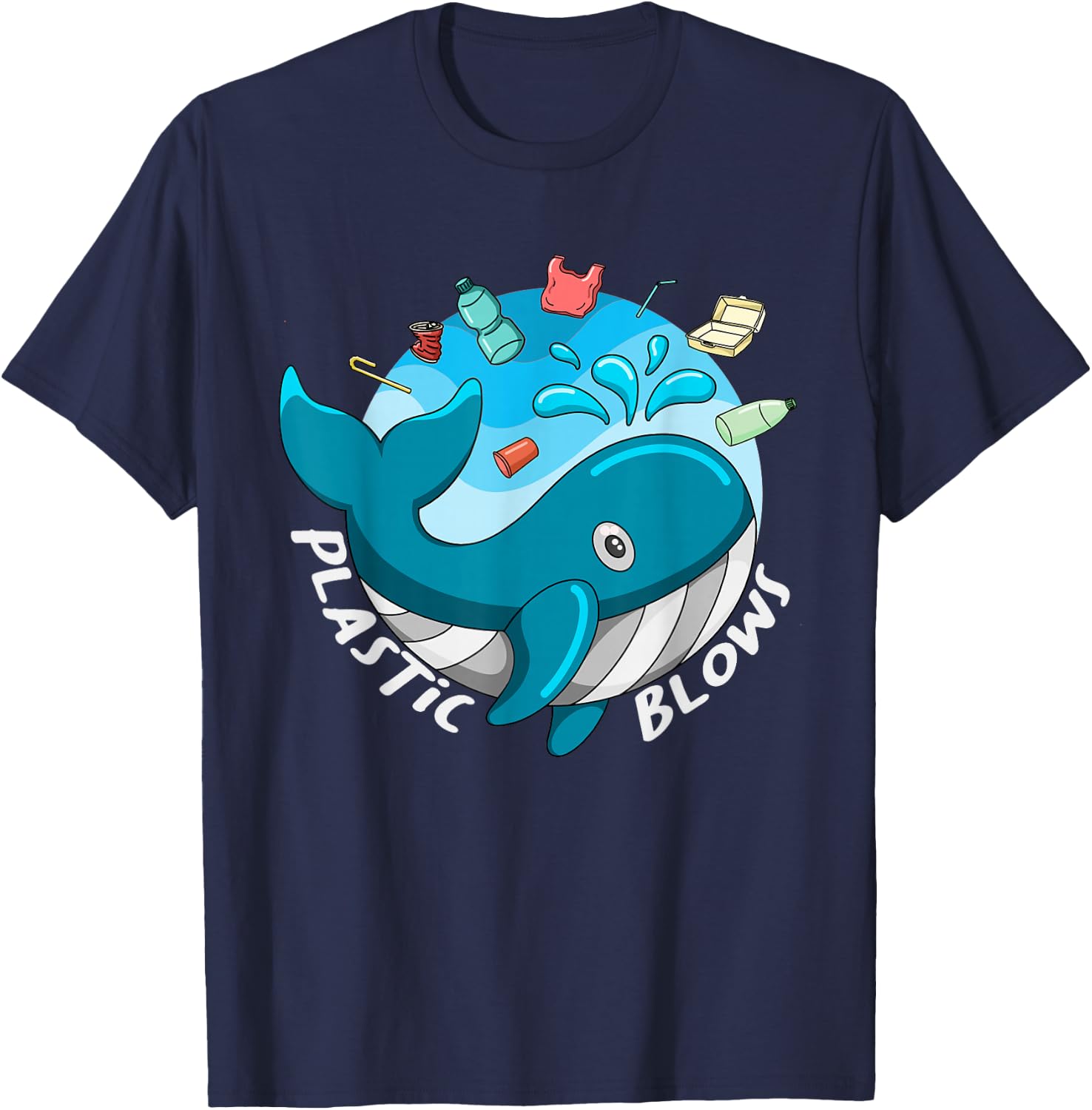 Whale Earth Day Plastic Blows Sea Pollution Recycle T-Shirt - T-Shirt | Navy