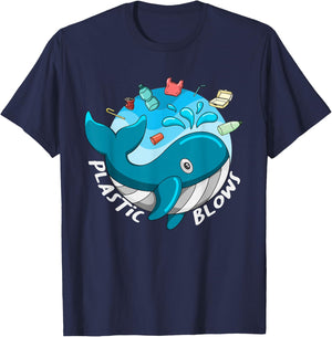 Whale Earth Day Plastic Blows Sea Pollution Recycle T-Shirt - T-Shirt | Navy