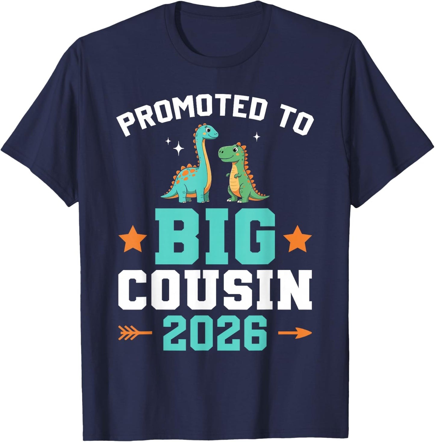 Kids Promoted to Big Cousin 2026 Dinosaur New Baby Shower T-Shirt - T-Shirt | Navy