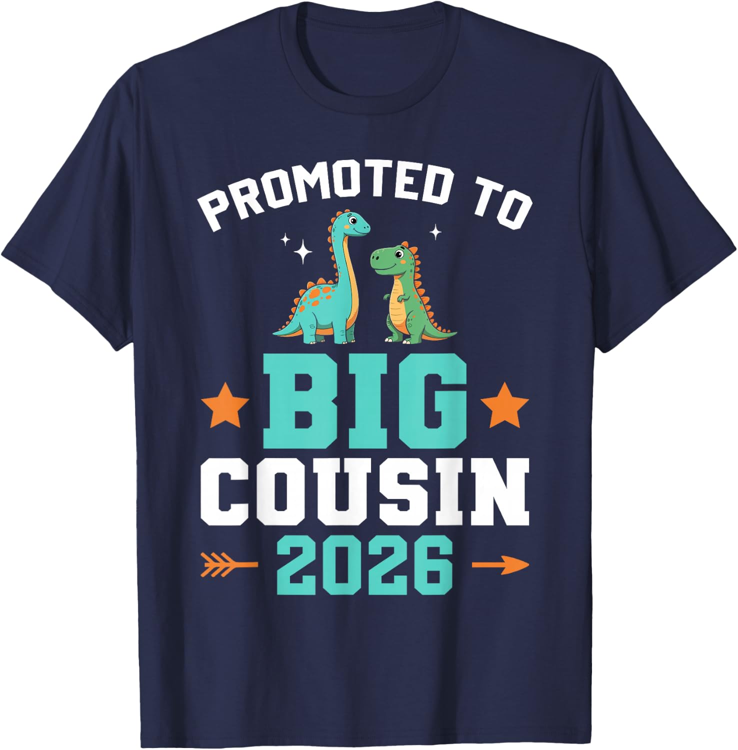 Kids Promoted to Big Cousin 2026 Dinosaur New Baby Shower T-Shirt - T-Shirt | Navy