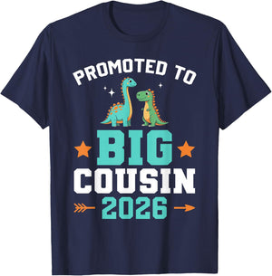 Kids Promoted to Big Cousin 2026 Dinosaur New Baby Shower T-Shirt - T-Shirt | Navy