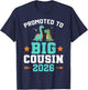 Kids Promoted to Big Cousin 2026 Dinosaur New Baby Shower T-Shirt - T-Shirt | Navy