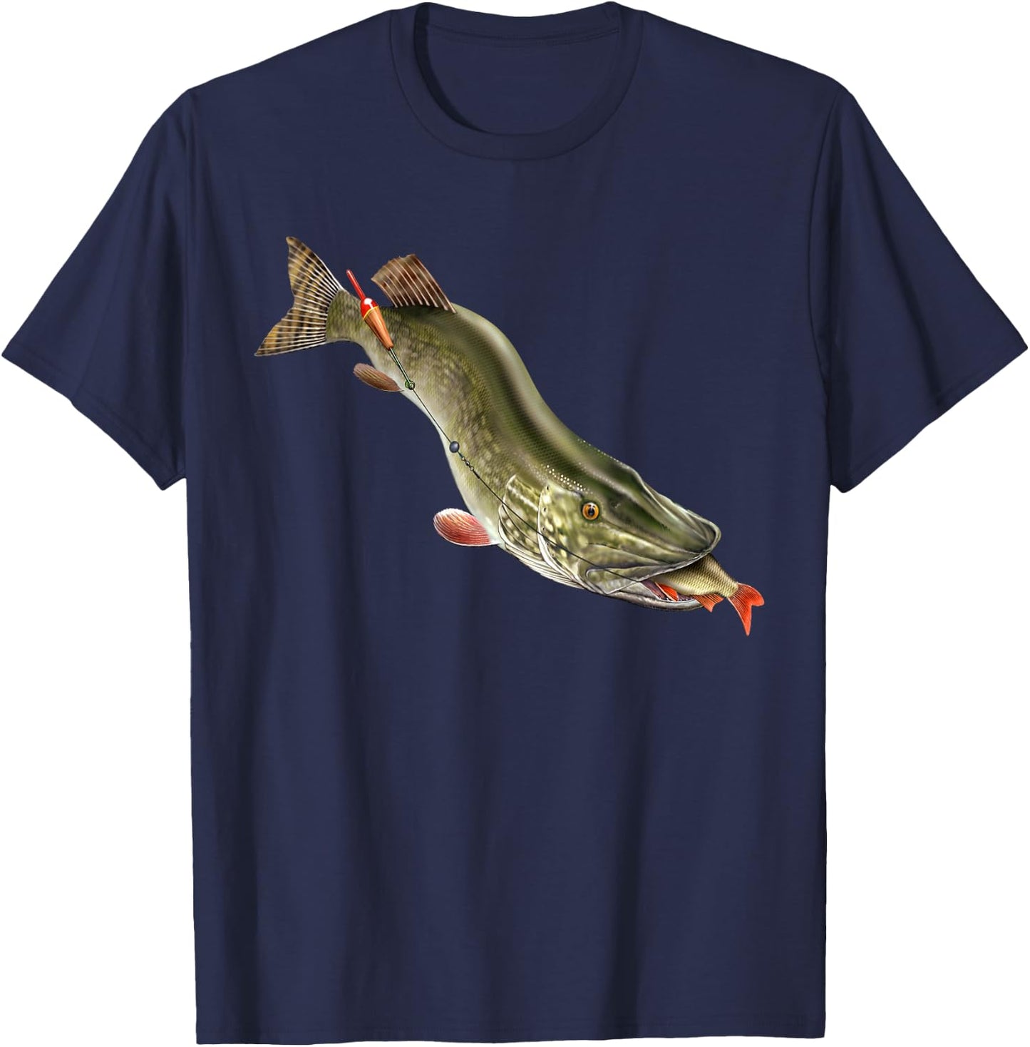 Northern Pike Fishing Fishermen Gifts Men's Northern Pike Fishing Black Small Classic Fit Short Sleeve Cotton T-Shirt - T-Shirt | Navy