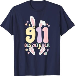 911 Dispatcher Easter Bunny 911 Operator Easter Day T-Shirt - T-Shirt | Navy