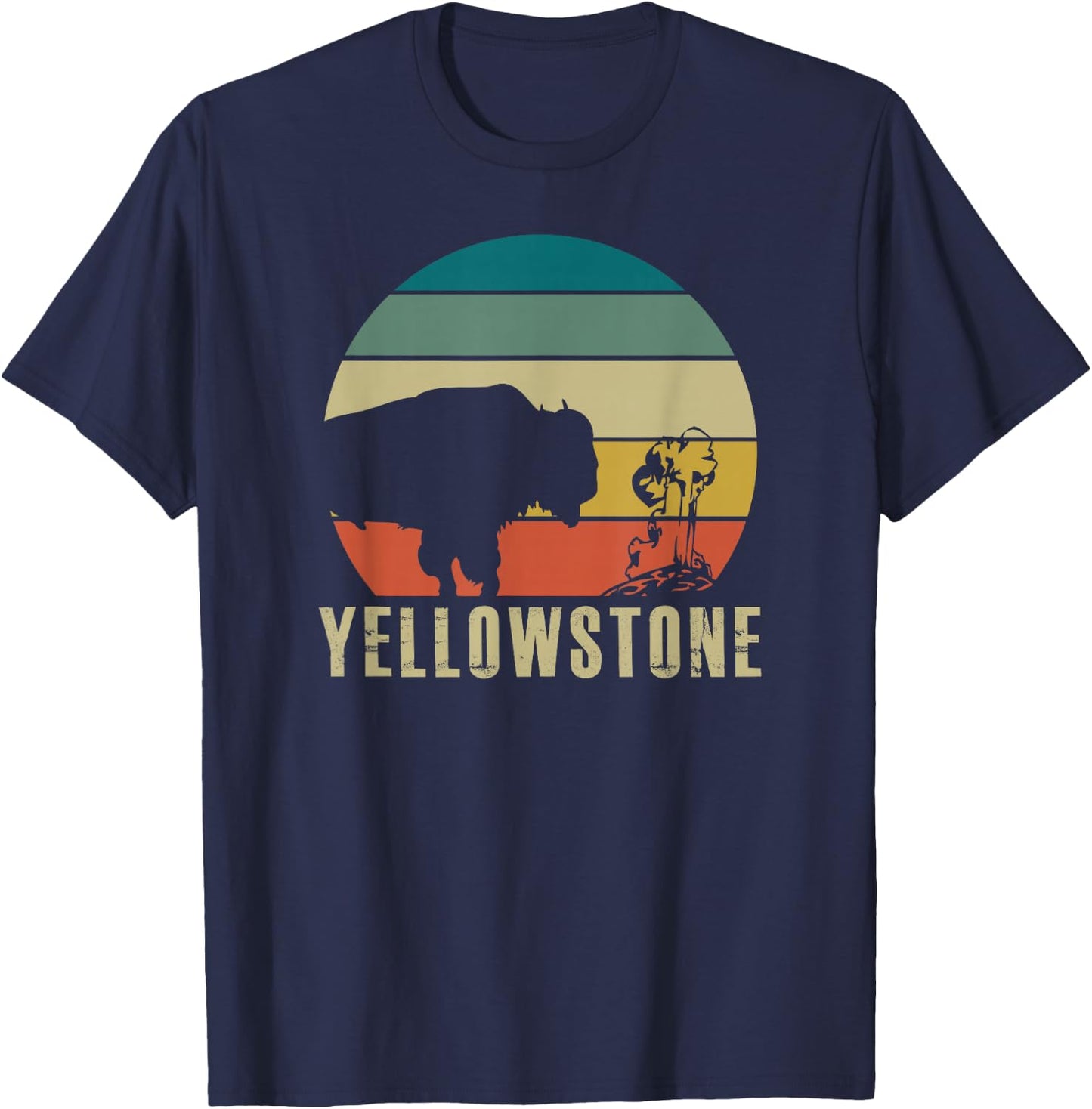 Yellowstone National Park Vintage Bison Buffalo Geyser T-Shirt - T-Shirt | Navy