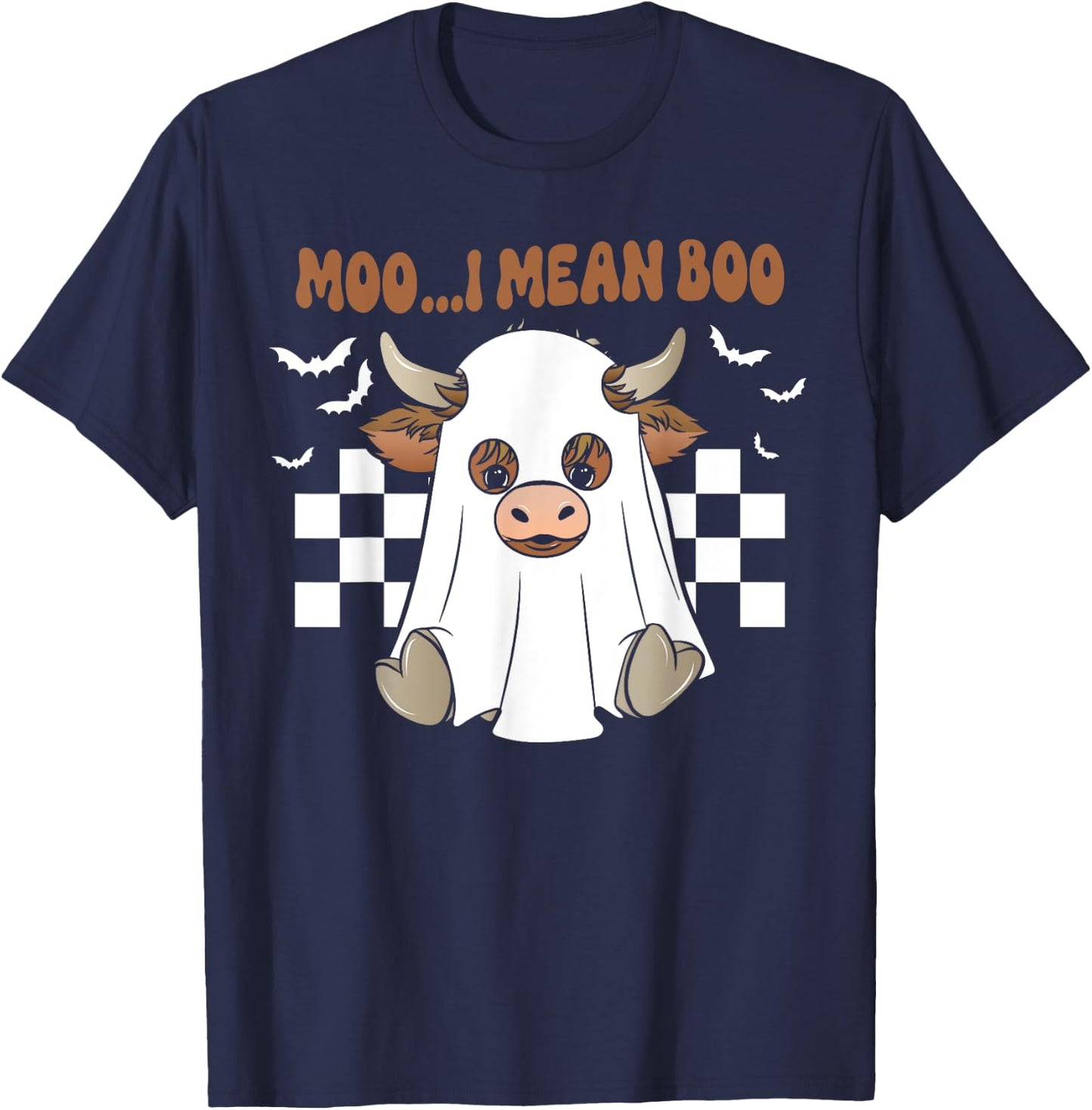 Moo I Mean Boo Cute Ghost Cow Funny Halloween Men Women Kids T-Shirt - T-Shirt | Navy