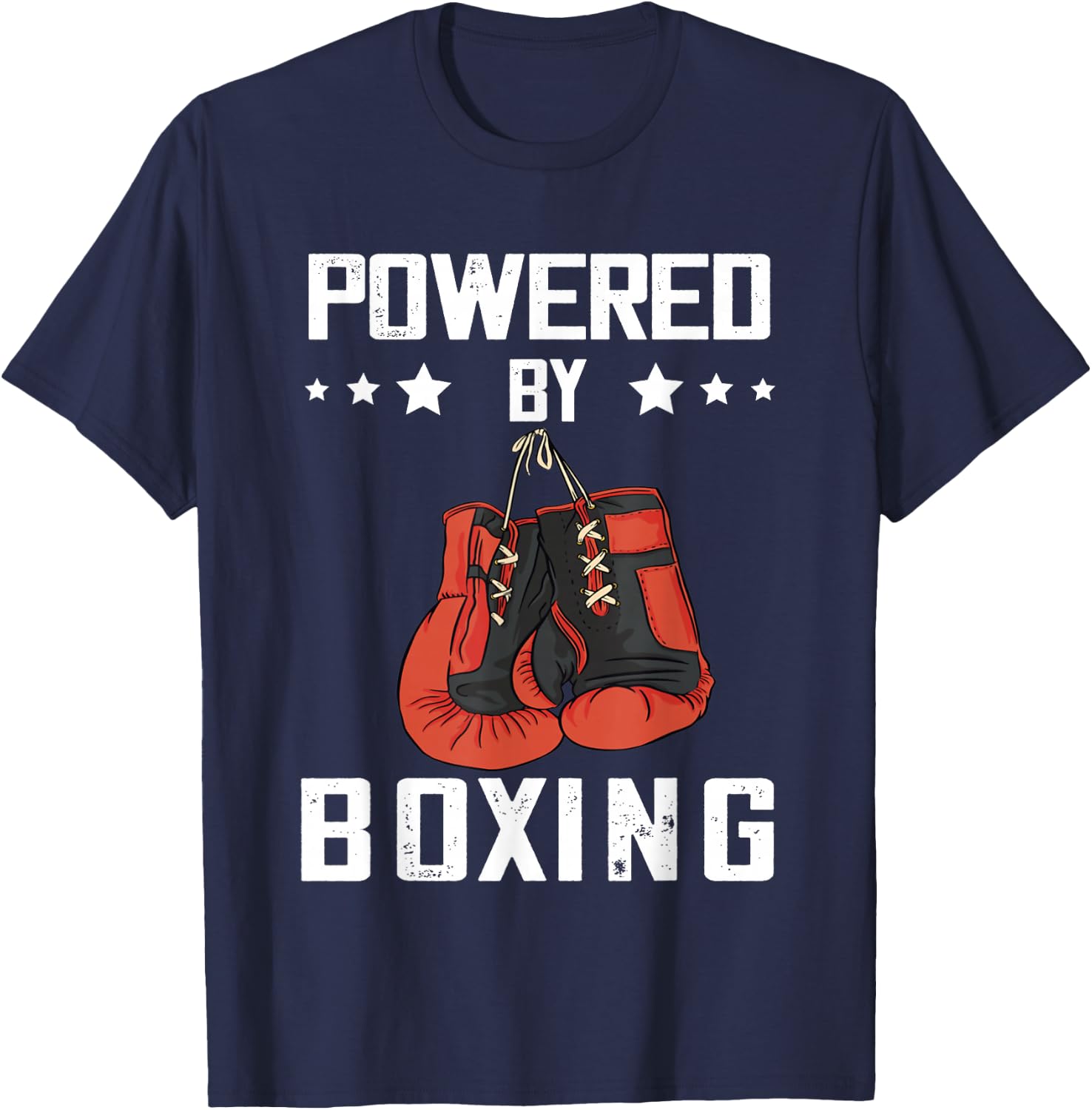 Boxing Gloves Powered By Boxing Boxer Kickboxer Boxing T-Shirt - T-Shirt | Navy