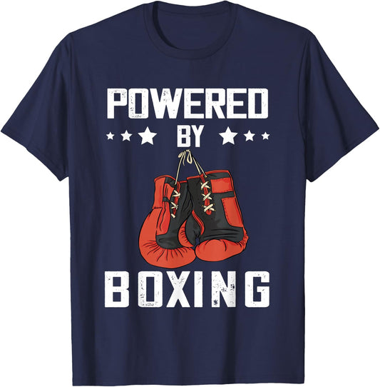 Boxing Gloves Powered By Boxing Boxer Kickboxer Boxing T-Shirt - T-Shirt | Navy