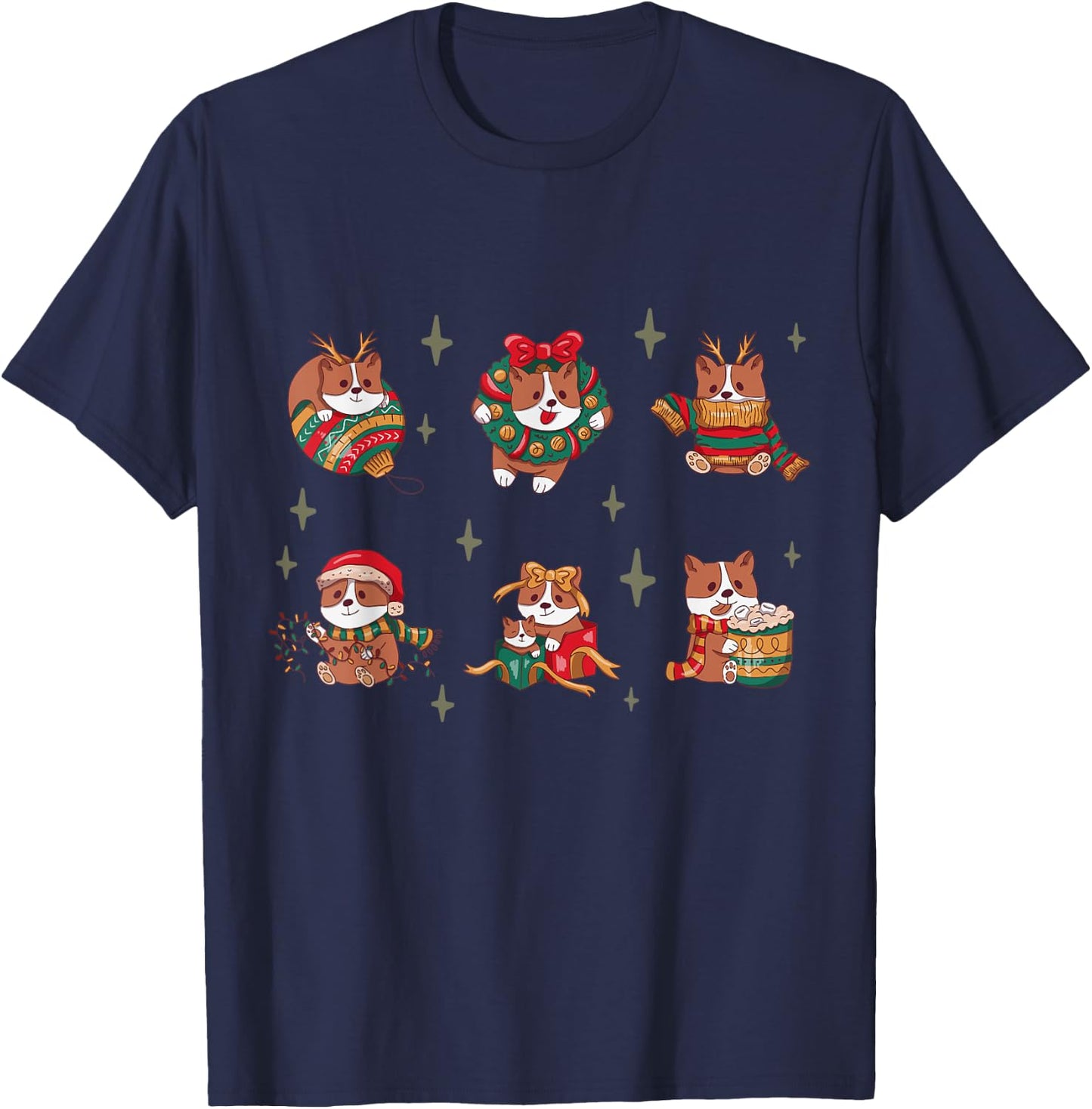 Ugly Cute Corgi Dog Christmas Sweater T-Shirt - T-Shirt | Navy