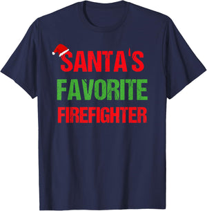 Santas Favorite Firefighter Funny Ugly Christmas Shirt Gift T-Shirt - T-Shirt | Navy