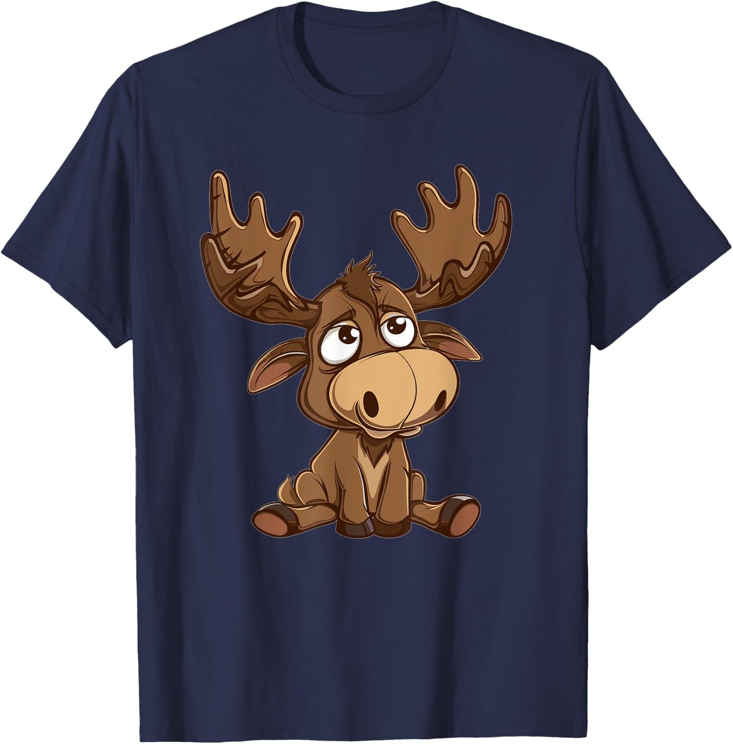 Cute Moose I Cartoon Moose T-Shirt - T-Shirt | Navy