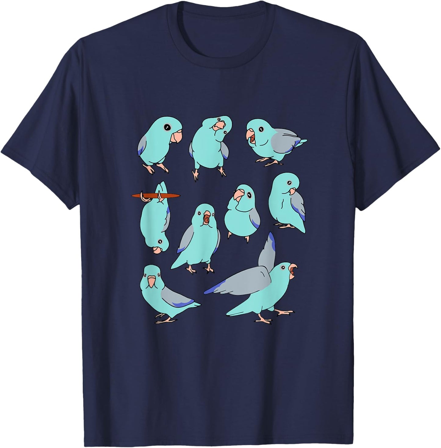 Cute Blue Fallow Parrotlet Pattern Pacific Parrot Doodle T-Shirt - T-Shirt | Navy