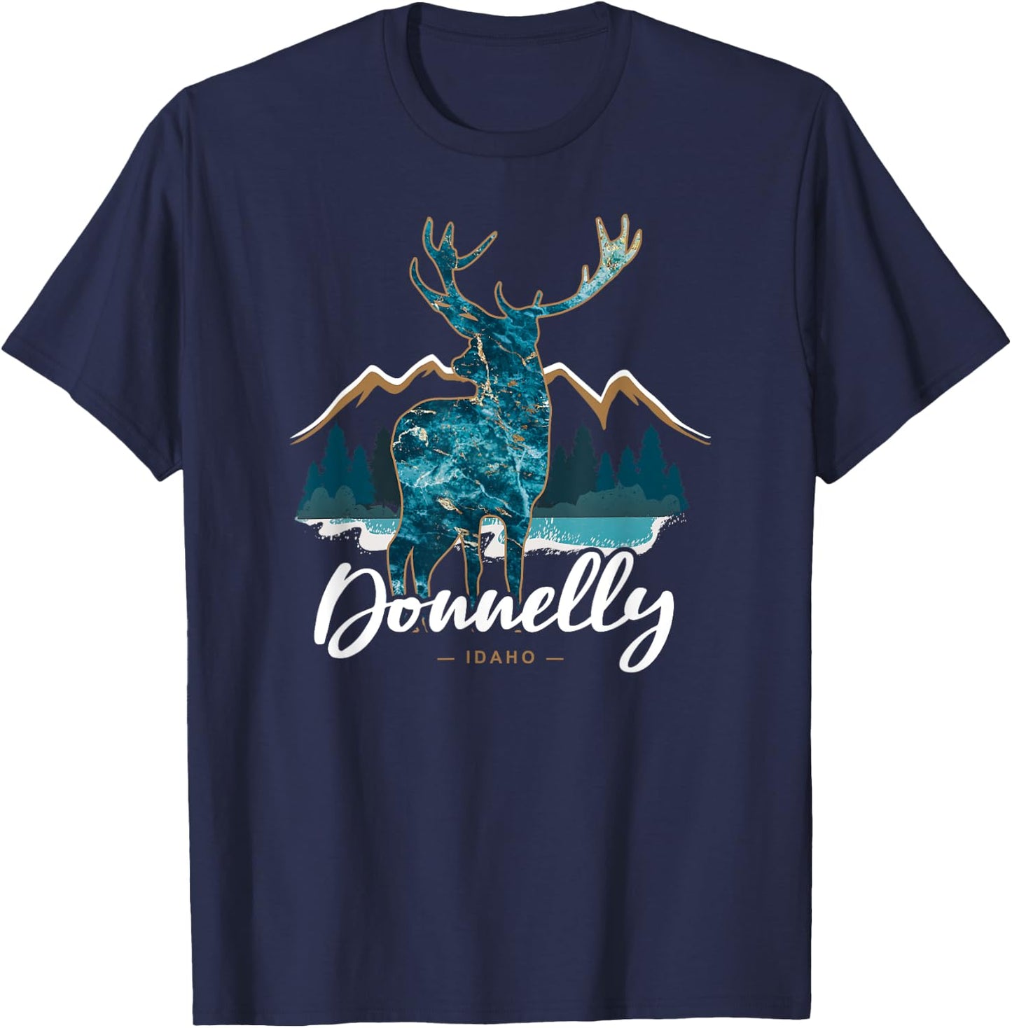 Donnelly Idaho ID USA Elk Mountains Lake Cascade Souvenir T-Shirt - T-Shirt | Navy