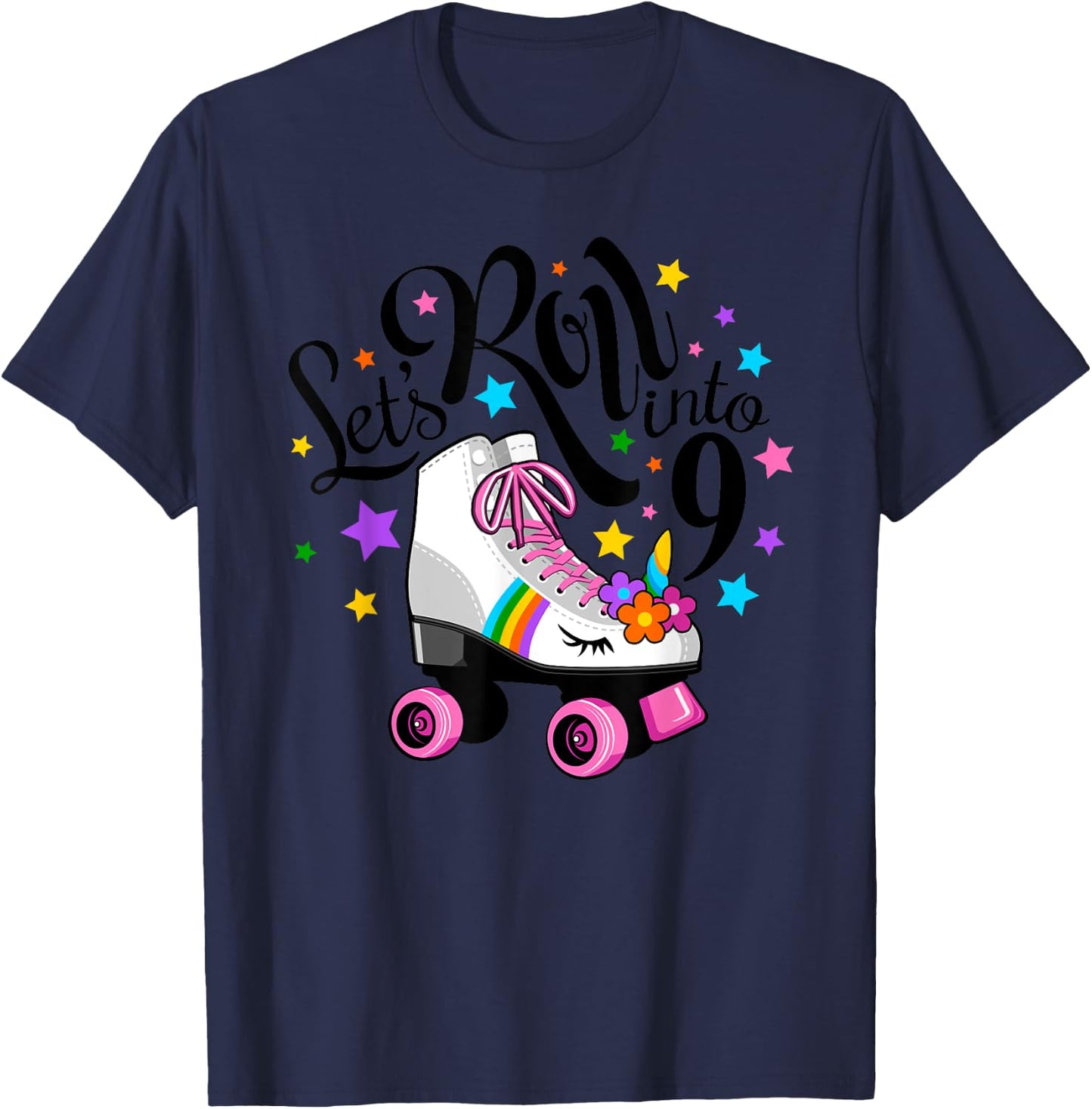Lets roll into 9 Birthday. Unicorn, Roller skate T-Shirt - T-Shirt | Navy