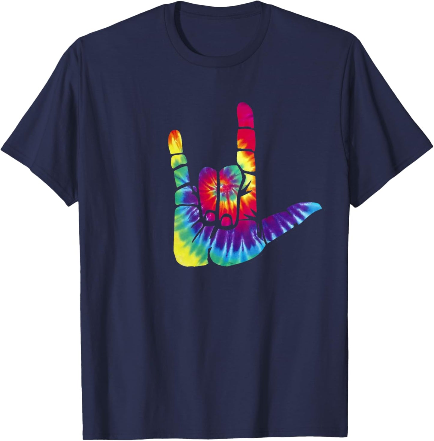 Sign Language I Love You Sign - ASL Retro Tie Dye T-Shirt - T-Shirt | Navy