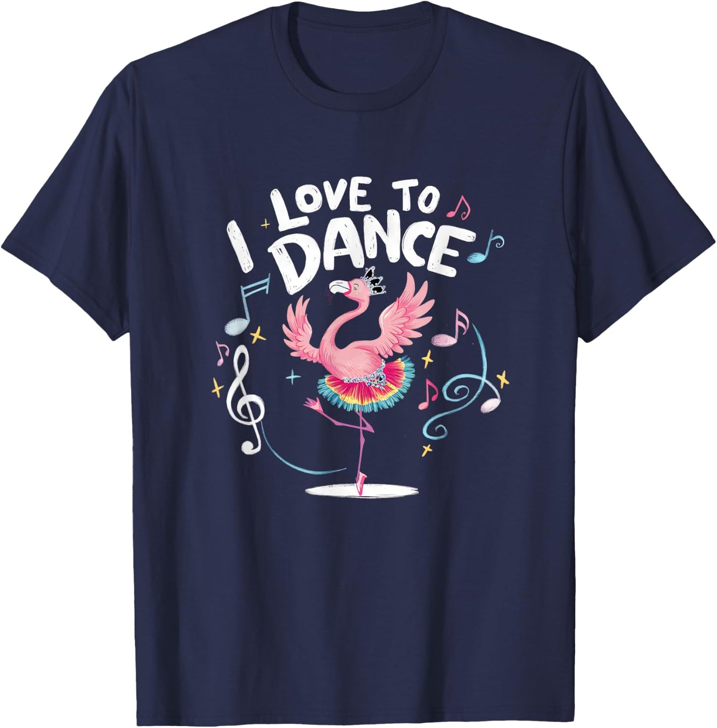 I Love to Dance Ballerina Dancer Flamingo Design T-Shirt - T-Shirt | Navy